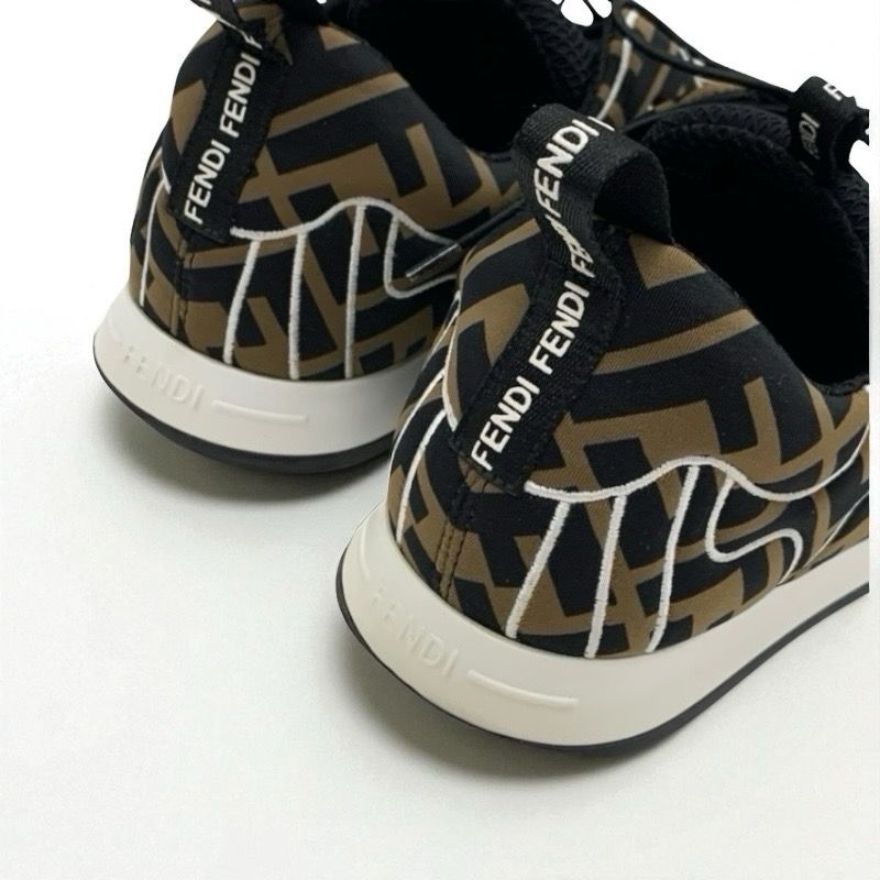 Fendi Sneakers Shoes Fabric Black Brown White Black Zucca Logo