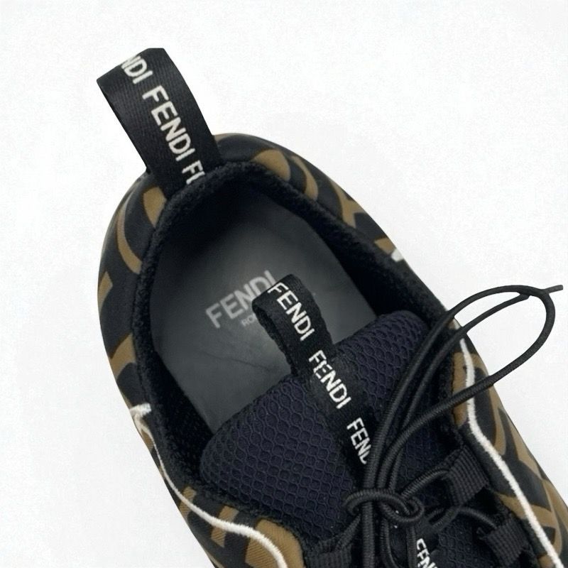 Fendi Sneakers Shoes Fabric Black Brown White Black Zucca Logo