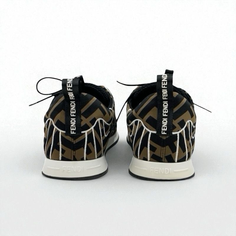 Fendi Sneakers Shoes Fabric Black Brown White Black Zucca Logo