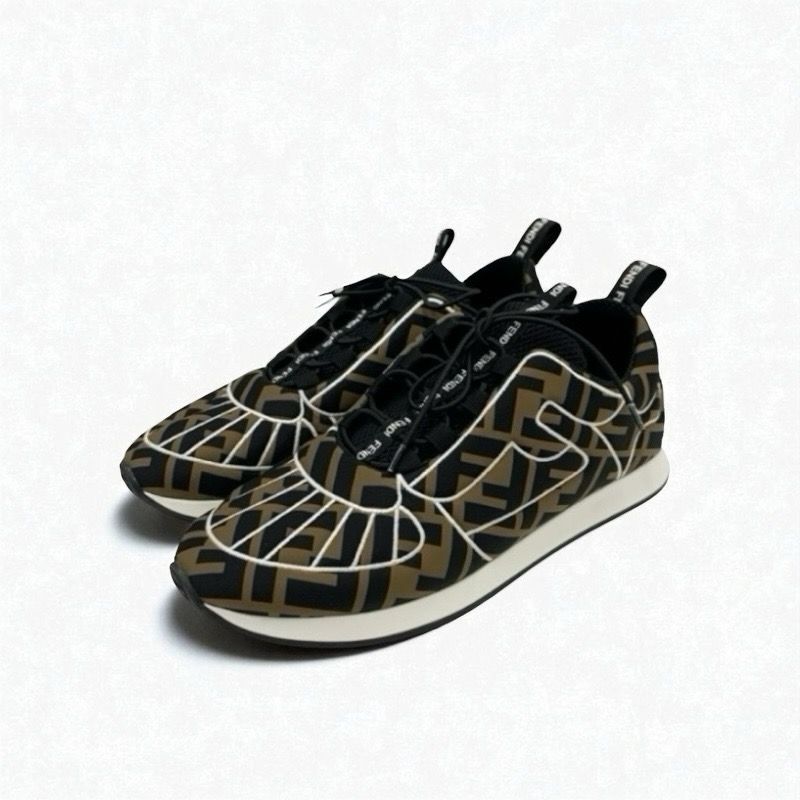 Fendi Sneakers Shoes Fabric Black Brown White Black Zucca Logo