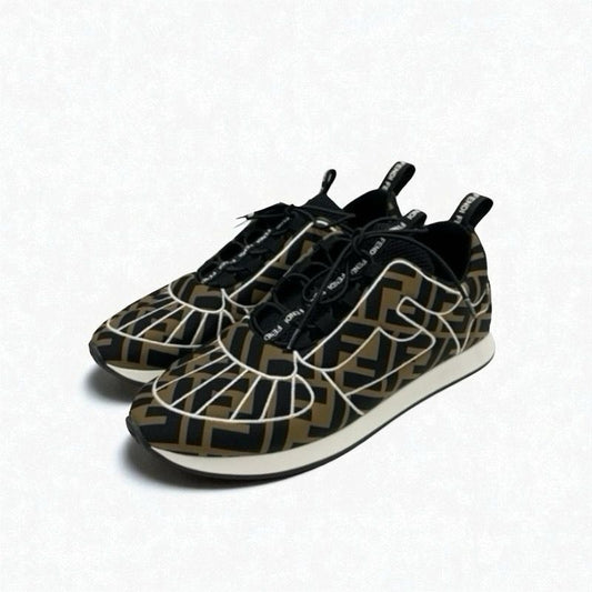 Fendi Sneakers Shoes Fabric Black Brown White Black Zucca Logo