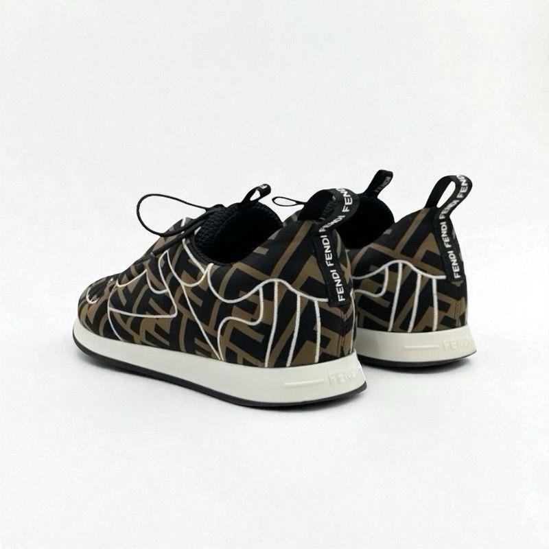 Fendi Sneakers Shoes Fabric Black Brown White Black Zucca Logo