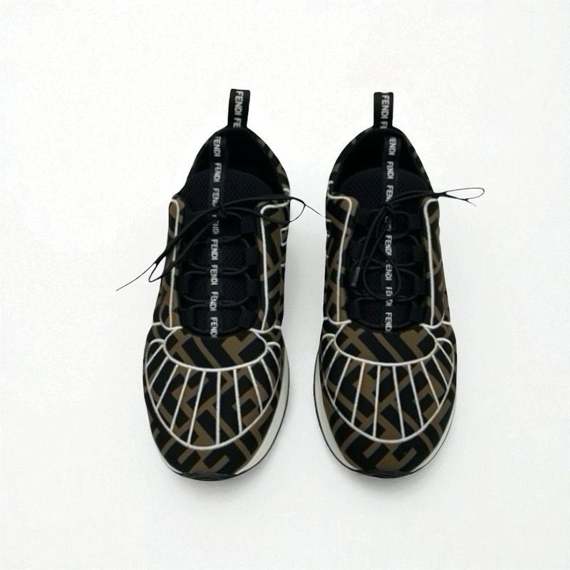 Fendi Sneakers Shoes Fabric Black Brown White Black Zucca Logo