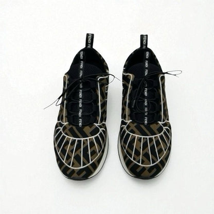 Fendi Sneakers Shoes Fabric Black Brown White Black Zucca Logo