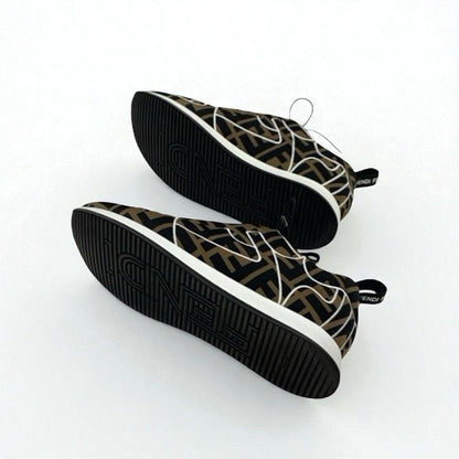 Fendi Sneakers Shoes Fabric Black Brown White Black Zucca Logo