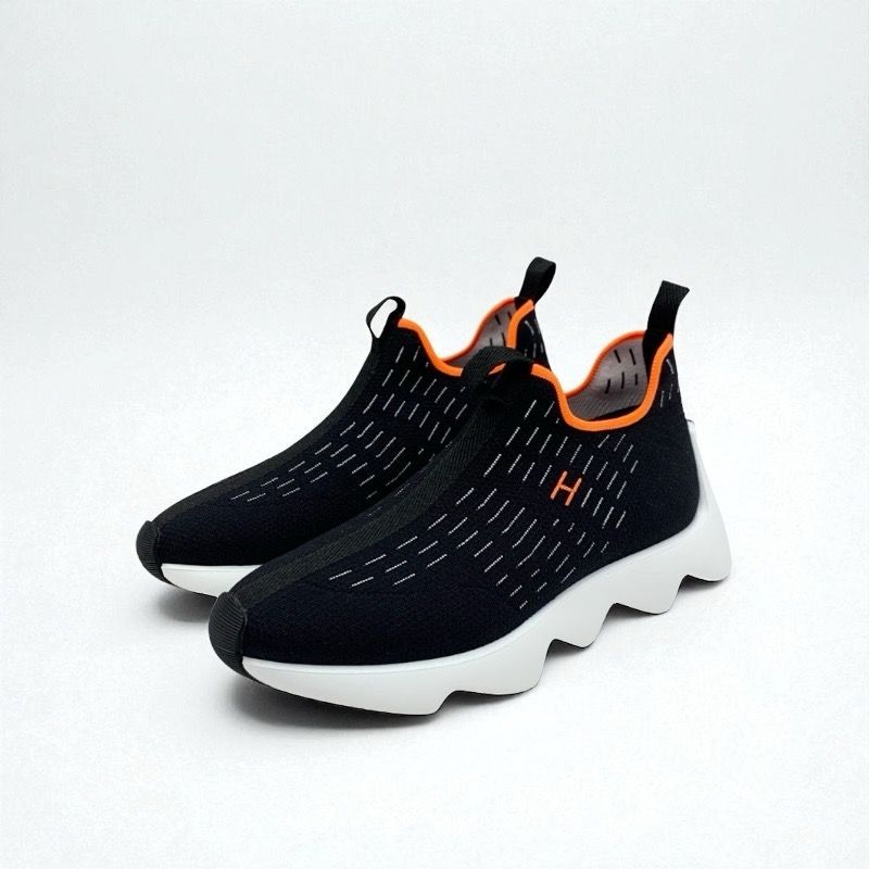Hermes Cles Sneakers Shoes Fabric Black Orange Unused H Logo
