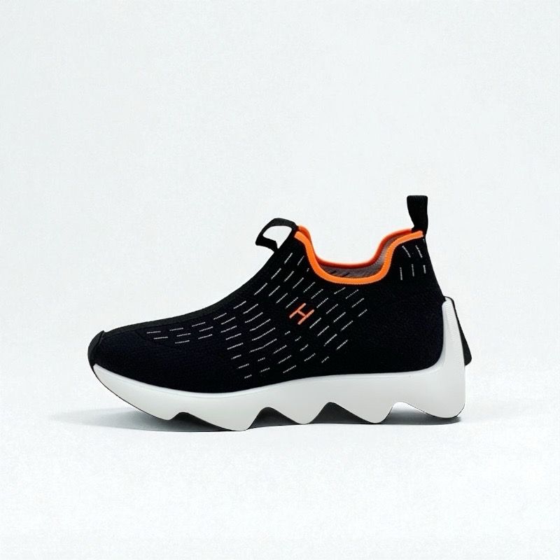 Hermes Cles Sneakers Shoes Fabric Black Orange Unused H Logo