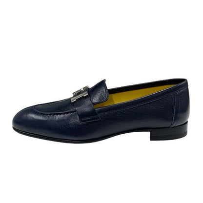 Hermes Paris Loafer Leather Shoes Leather Navy Silver Constance Moccasin Flat