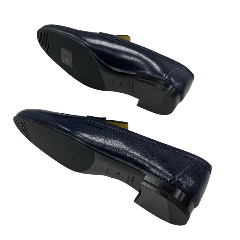 Hermes Paris Loafer Leather Shoes Leather Navy Silver Constance Moccasin Flat