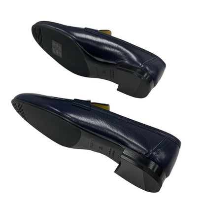 Hermes Paris Loafer Leather Shoes Leather Navy Silver Constance Moccasin Flat