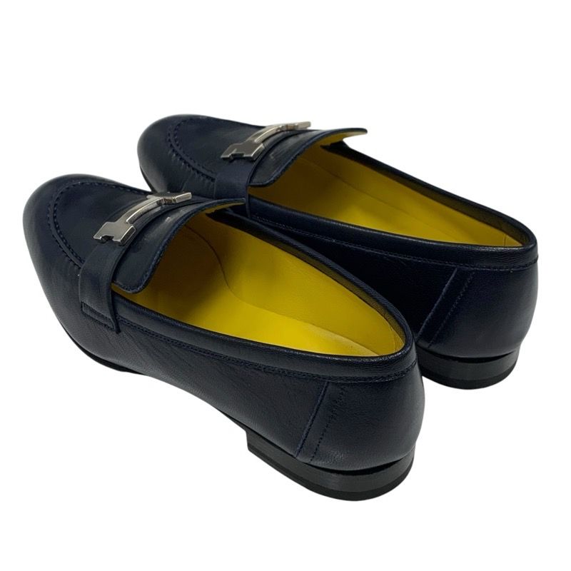 Hermes Paris Loafer Leather Shoes Leather Navy Silver Constance Moccasin Flat