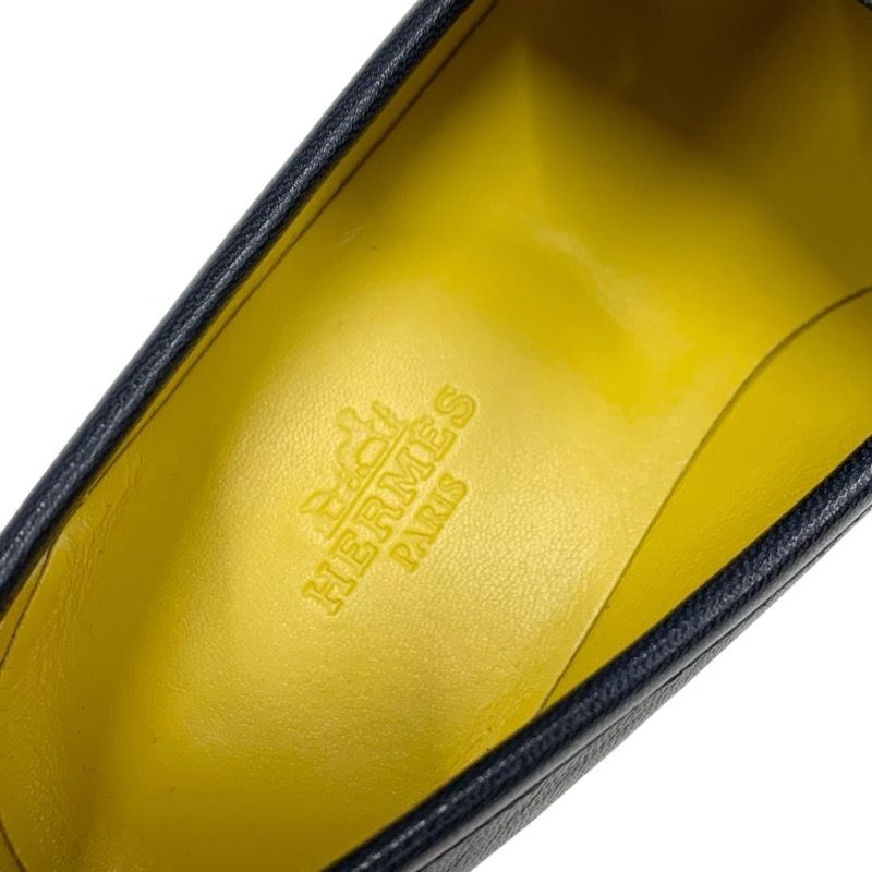 Hermes Paris Loafer Leather Shoes Leather Navy Silver Constance Moccasin Flat