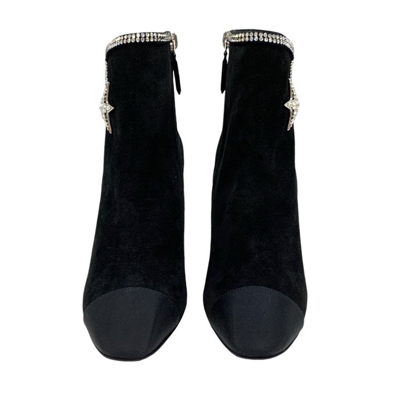 Chanel Boots Short Boots Shoes Suede Black Unused Rhinestone Star
