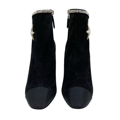 Chanel Boots Short Boots Shoes Suede Black Unused Rhinestone Star