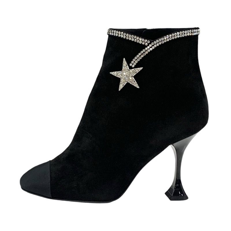 Chanel Boots Short Boots Shoes Suede Black Unused Rhinestone Star