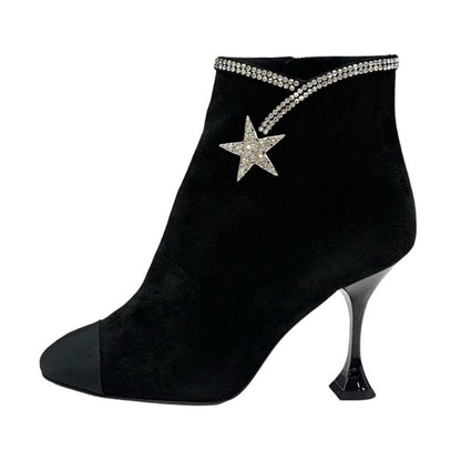 Chanel Boots Short Boots Shoes Suede Black Unused Rhinestone Star