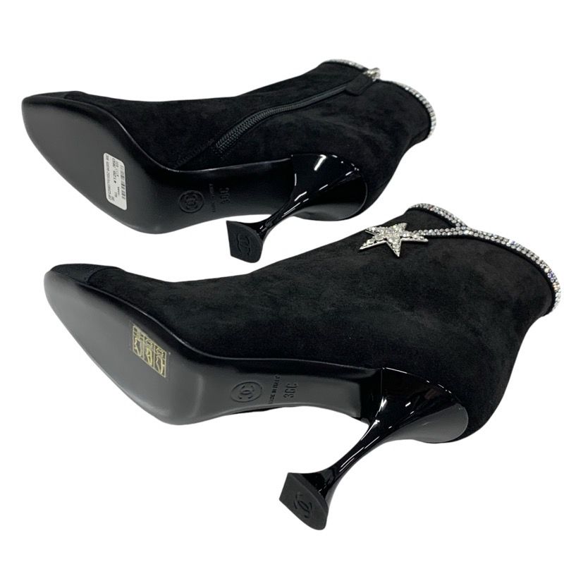 Chanel Boots Short Boots Shoes Suede Black Unused Rhinestone Star