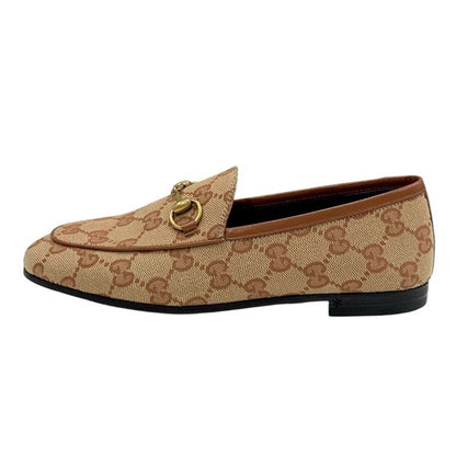 Gucci Loafer Leather Shoes Fabric Leather Brown Unused Flat Shoes Horsebit