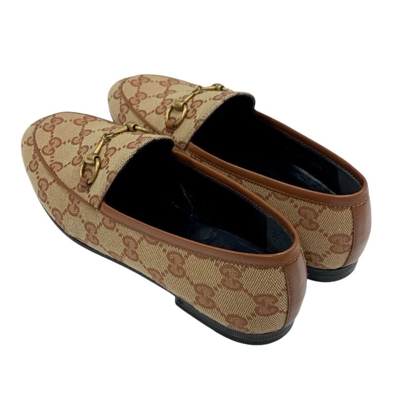 Gucci Loafer Leather Shoes Fabric Leather Brown Unused Flat Shoes Horsebit