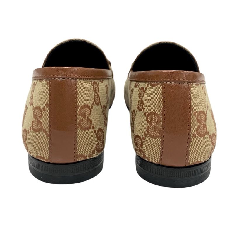 Gucci Loafer Leather Shoes Fabric Leather Brown Unused Flat Shoes Horsebit