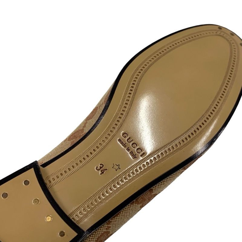 Gucci Loafer Leather Shoes Fabric Leather Brown Unused Flat Shoes Horsebit