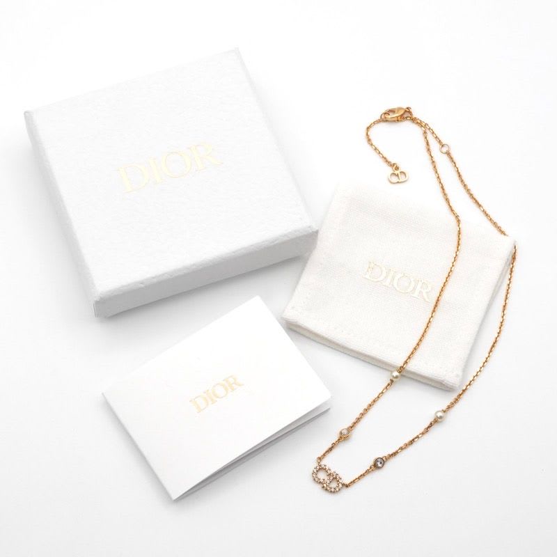 Christian Dior Clair D LUNE Necklace Pendant Choker Gold CD Logo Rhinestone