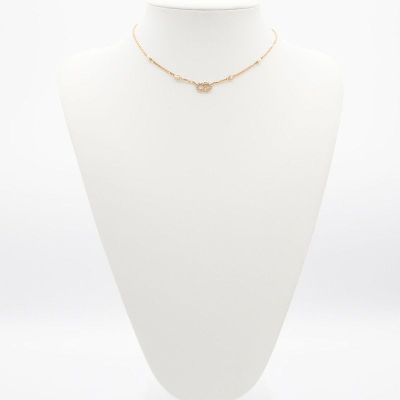 Christian Dior Clair D LUNE Necklace Pendant Choker Gold CD Logo Rhinestone