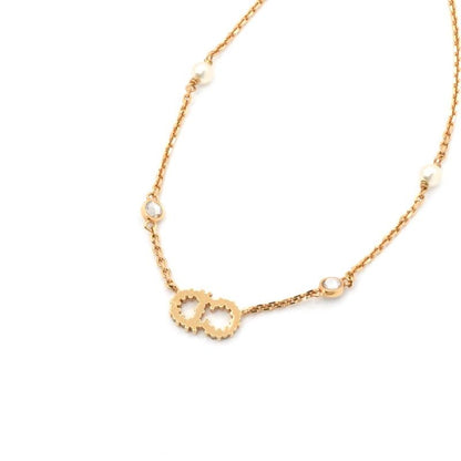 Christian Dior Clair D LUNE Necklace Pendant Choker Gold CD Logo Rhinestone