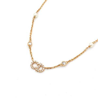Christian Dior Clair D LUNE Necklace Pendant Choker Gold CD Logo Rhinestone