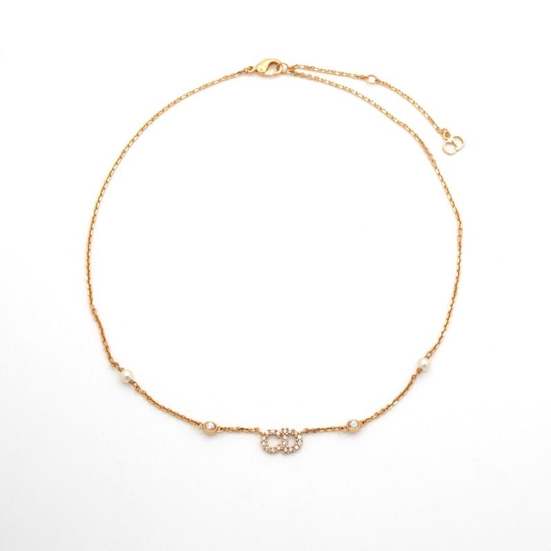 Christian Dior Clair D LUNE Necklace Pendant Choker Gold CD Logo Rhinestone