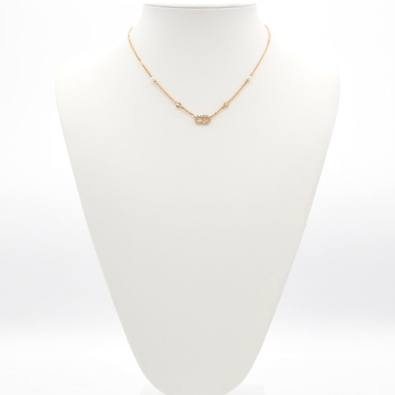 Christian Dior Clair D LUNE Necklace Pendant Choker Gold CD Logo Rhinestone