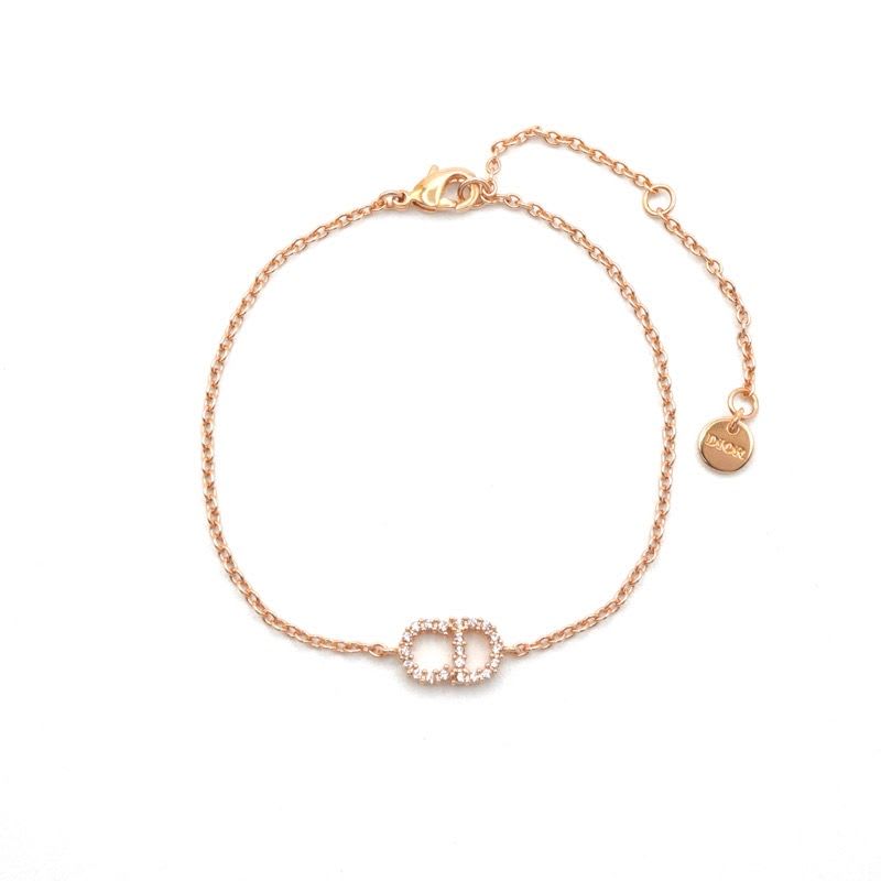 Christian Dior Clair D LUNE Bracelet Bangle Cuff Pink Gold CD Logo Rhinestone