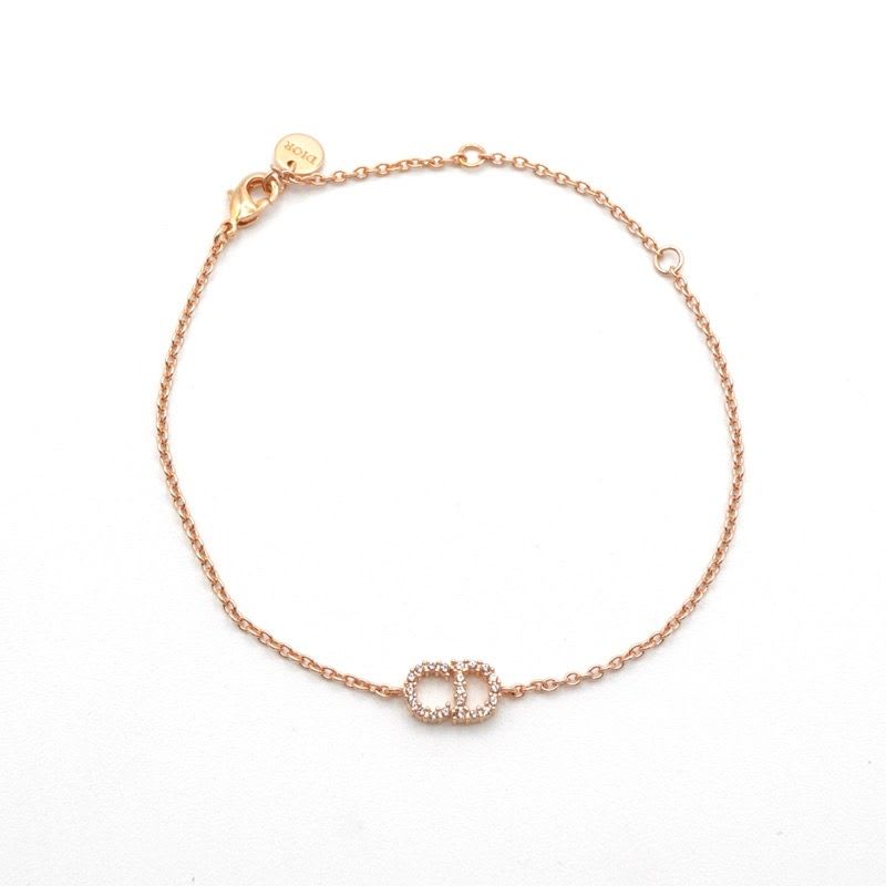 Christian Dior Clair D LUNE Bracelet Bangle Cuff Pink Gold CD Logo Rhinestone