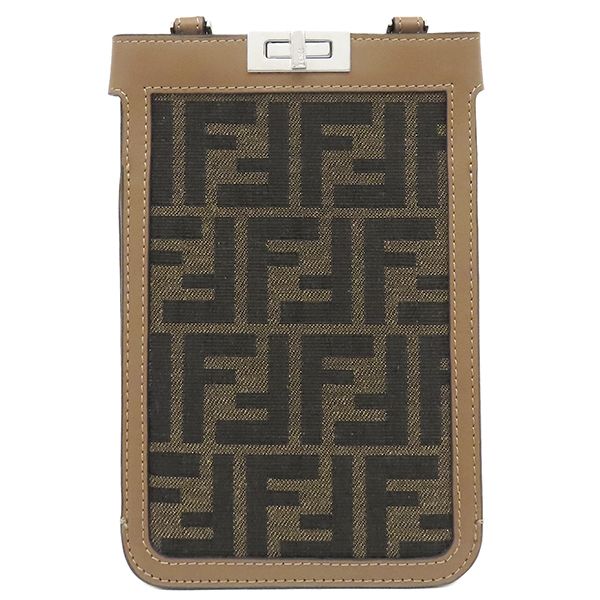 Fendi Shoulder Bag Peekaboo Phone Case Fabric Leather Brown Silver Hardware