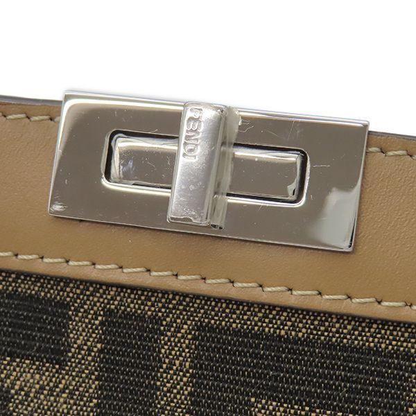 Fendi Shoulder Bag Peekaboo Phone Case Fabric Leather Brown Silver Hardware