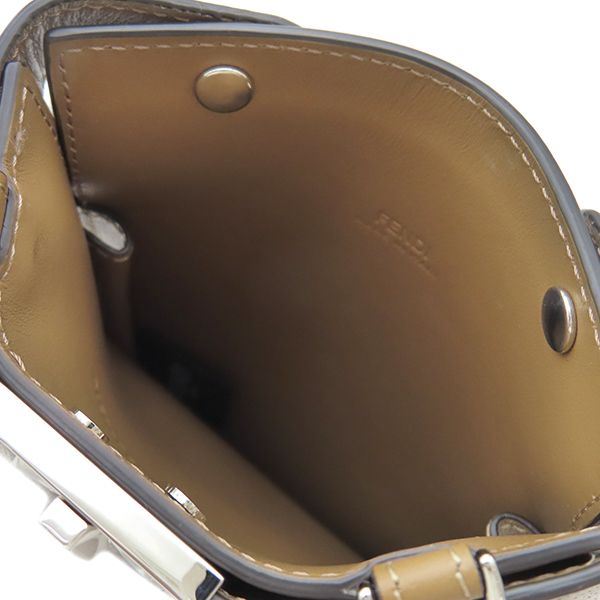 Fendi Shoulder Bag Peekaboo Phone Case Fabric Leather Brown Silver Hardware