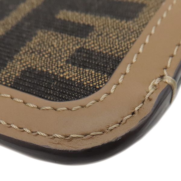 Fendi Shoulder Bag Peekaboo Phone Case Fabric Leather Brown Silver Hardware