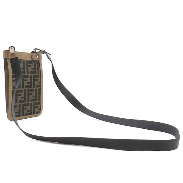 Fendi Shoulder Bag Peekaboo Phone Case Fabric Leather Brown Silver Hardware