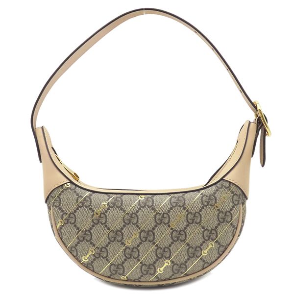 Gucci Shoulder Bag GG Supreme Horsebit Mini PVC Leather Beige Gold Hardware