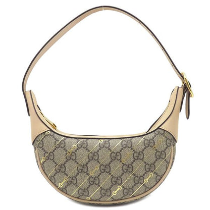 Gucci Shoulder Bag GG Supreme Horsebit Mini PVC Leather Beige Gold Hardware