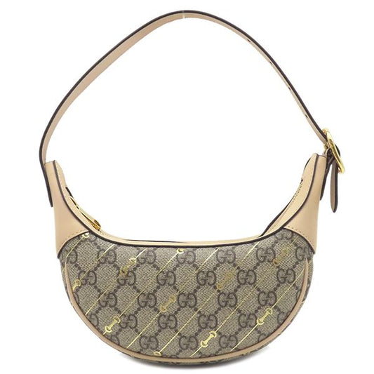 Gucci Shoulder Bag GG Supreme Horsebit Mini PVC Leather Beige Gold Hardware