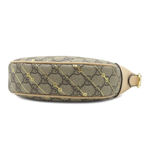 Gucci Shoulder Bag GG Supreme Horsebit Mini PVC Leather Beige Gold Hardware