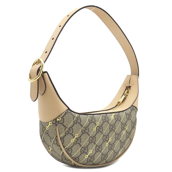 Gucci Shoulder Bag GG Supreme Horsebit Mini PVC Leather Beige Gold Hardware