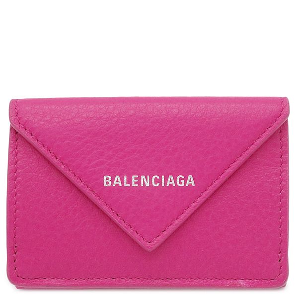 Balenciaga Trifold Wallet Paper Mini Wallet Leather Pink Silver Hardware