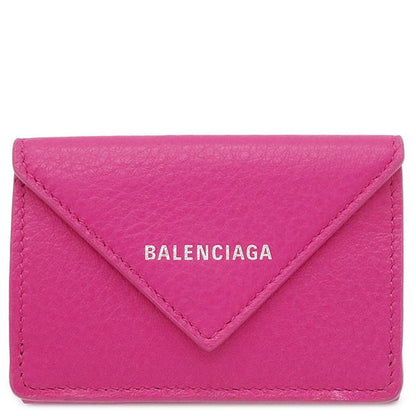 Balenciaga Trifold Wallet Paper Mini Wallet Leather Pink Silver Hardware