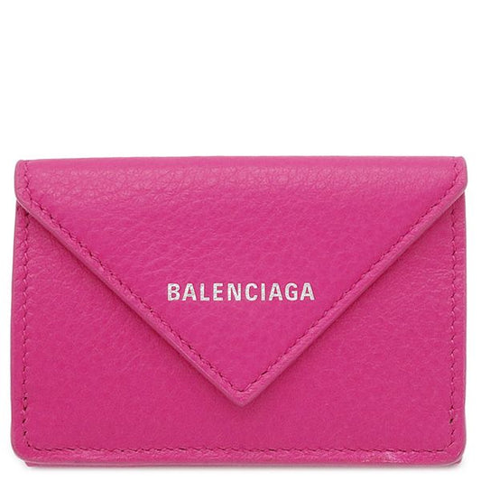 Balenciaga Trifold Wallet Paper Mini Wallet Leather Pink Silver Hardware