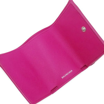 Balenciaga Trifold Wallet Paper Mini Wallet Leather Pink Silver Hardware