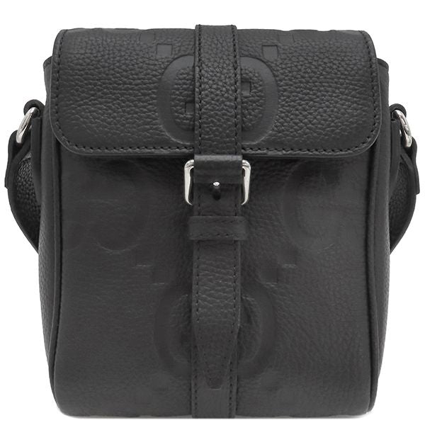Gucci Shoulder Bag Jumbo GG Small Messenger Bag Leather Black Silver Hardware