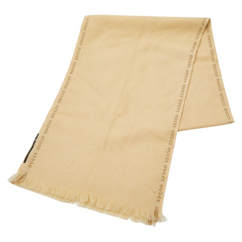 Gucci Logo Scarf Beige Wool Women's Gucci