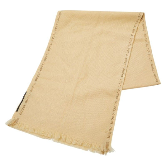 Gucci Logo Scarf Beige Wool Women's Gucci